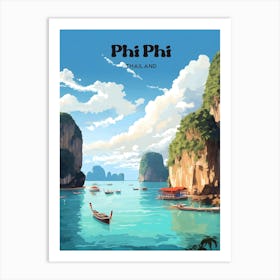 Phi Phi Thailand Vacation Travel Art Illustration Art Print