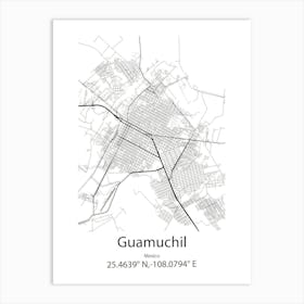 Guamuchil,Mexico Minimalist Map Art Print