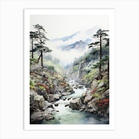 Shosenkyo Gorge In Yamanashi, Japanese Brush Painting, Ukiyo E, Minimal 2 Art Print