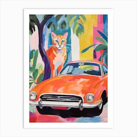 Pontiac Firebird Vintage Car With A Cat, Matisse Style Painting 2 Art Print