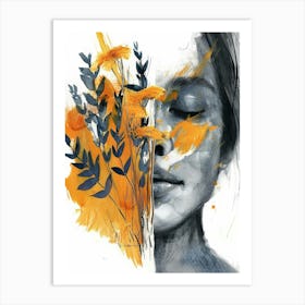 Abstract Of A Woman With Flowers Art Print