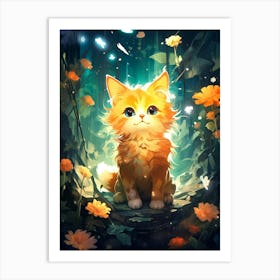 Cute Kitten In The Forest Art Print