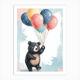 American Black Bear Holding Balloons Storybook Illustration 2 Art Print