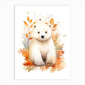 A Bear Watercolour In Autumn Colours 1 Art Print