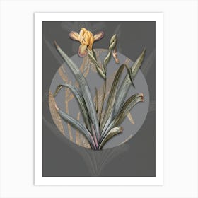 Vintage Botanical Hungarian Iris on Circle Gray on Gray n.0113 Art Print