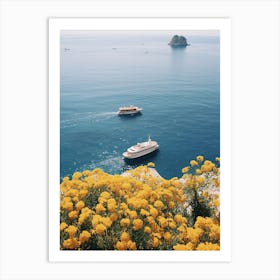 Summer Vibes In Capri, Yellow Flowers Summer Vintage Photography Art Print