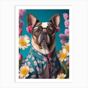 Funny Dog Bulldog Wearing Jackets And Glasses Cool Art Print