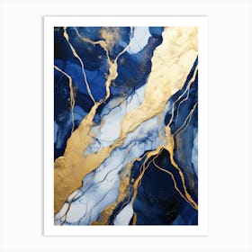 Gold And Blue Abstract Painting 2 Art Print