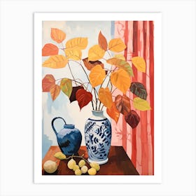 Hydrangea Flower Vase And A Cat, A Painting In The Style Of Matisse 1 Art Print