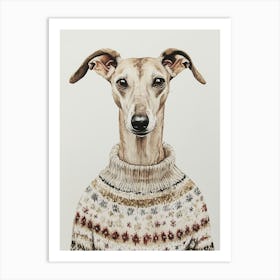 Whippet In Christmas Jumper Neutral Art Print