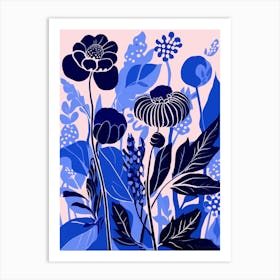 Blue Flower Illustration Coneflower 1 Art Print