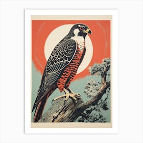 Vintage Bird Linocut Falcon 2 Art Print