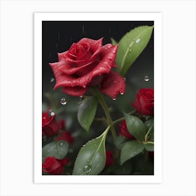 Red Roses At Rainy With Water Droplets Vertical Composition 88 Art Print