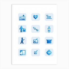 People Control Holiday Set Mass Media Service Device Icon Food Industry Blue Information (21) Art Print