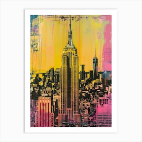 Empire State Building New York Colourful Silkscreen Illustration 4 Art Print