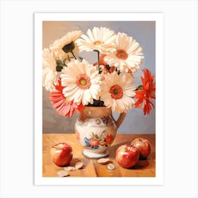 Gerbera Daisy Flower And Peaches Still Life Painting 1 Dreamy Art Print