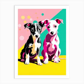 Whippet Pups, This Contemporary art brings POP Art and Flat Vector Art Together, Colorful Art, Animal Art, Home Decor, Kids Room Decor, Puppy Bank - 105th Art Print