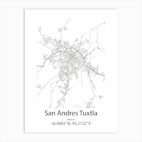 San Andres Tuxtla,Mexico Minimalist Map Art Print