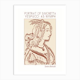 Line Art Minimalist – Portrait Of Simonetta Vespucci As Nymph – Classic Painting 1 Art Print