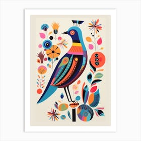 Colourful Scandi Bird Partridge 2 Art Print