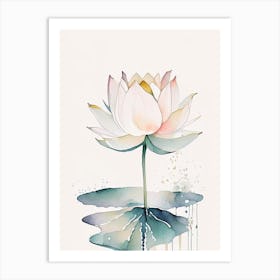 Blooming Lotus Flower In Pond Minimal Watercolour 4 Art Print