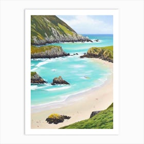Porthcurno Beach, Cornwall Contemporary Illustration 1  Art Print