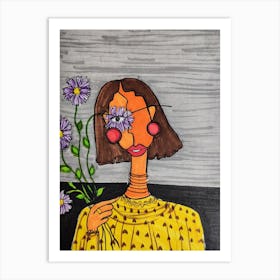 Girl With Flowers Art Print