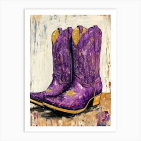 Purple Sparkly Cowgirl Boots 2 Art Print