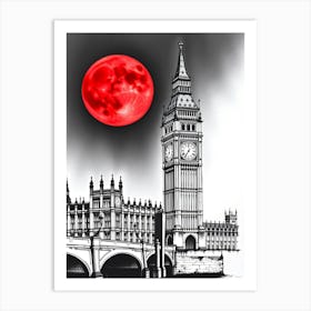 Big Ben And Red Moon Art Print