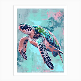 Textured Blue Sea Turtle Painting 2 Art Print