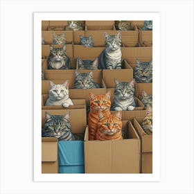 Many Cats In Boxes Art Print