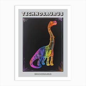 Abstract Neon Line Illustration Brachiosaurus 3 Poster Art Print