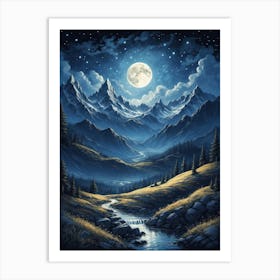 Moonlight In The Mountains 6 Art Print