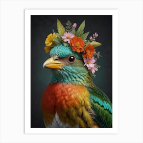 Bird With Flower Crown European Robin 4 Art Print