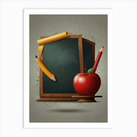 Blackboard And Apple Art Print