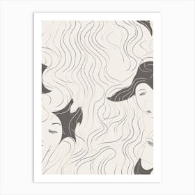 Abstract Black & White Face Line Illustration 2 Art Print