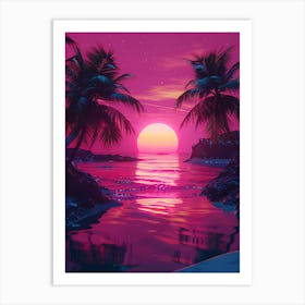 Synthwave Sunset At The Beach 13 Art Print