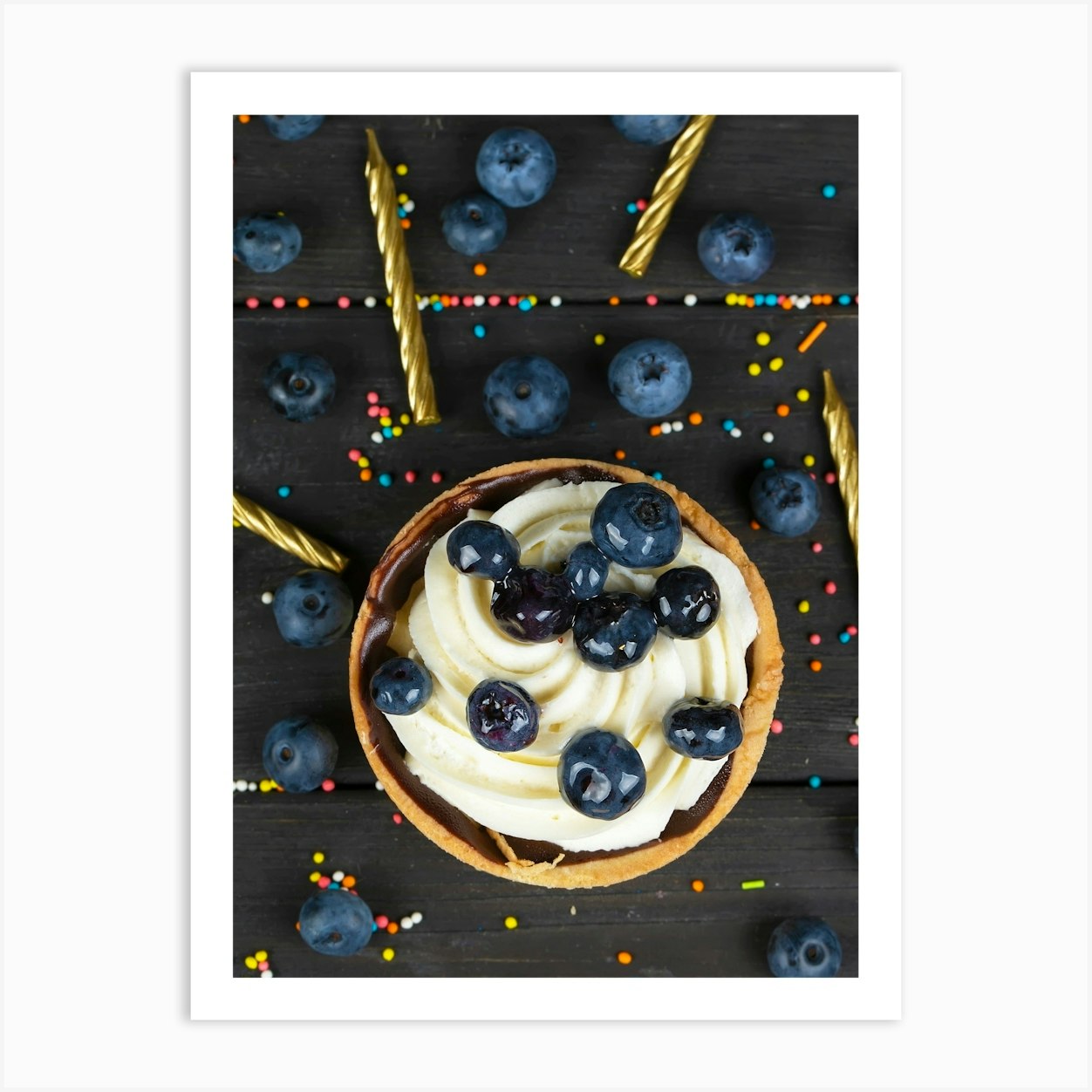 Birthday Cake With Blueberries And Candles Art Print by Lazarenka Sviatlana