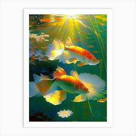 Butterfly Koi Fish Monet Style Classic Painting Art Print