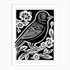 B&W Bird Linocut Bluebird 1 Art Print