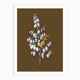 Vintage Adams Needle Black and White Gold Leaf Floral Art on Coffee Brown n.0727 Art Print