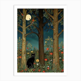 Black Cat In The Forest Style William Morris 12 Art Print