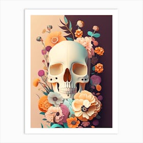 Skull With Terrazzo Peach Patterns Vintage Floral Art Print