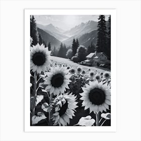 Black And White Sunflowers Art Print