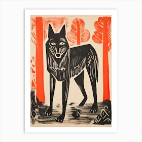 Wolf, Woodblock Animal  Drawing 2 Art Print