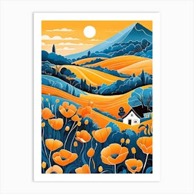 Cartoon Poppy Field Landscape Illustration (24) Art Print