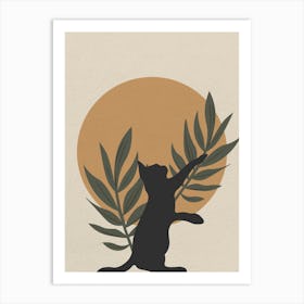 Minimal art Cat With Leaves Art Print