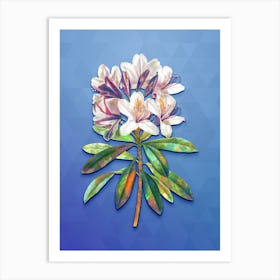 Vintage Common Rhododendron Botanical Art on Blue Perennial Art Print