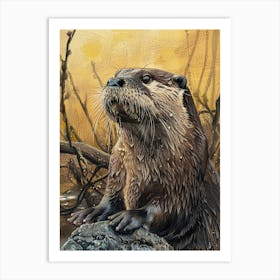 Otter Pastel Watercolour 4 Poster