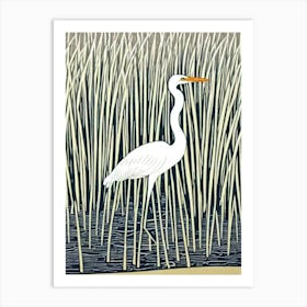 Egret 2 Linocut Bird Art Print